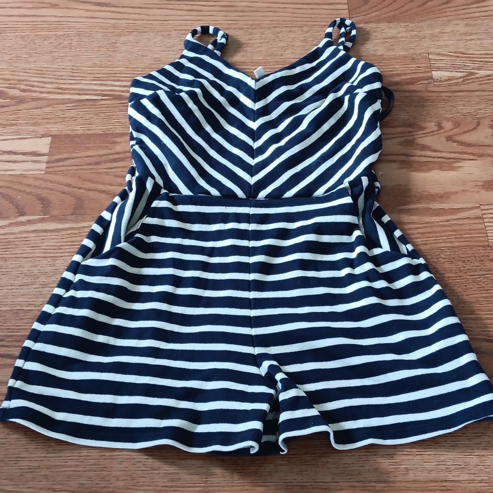Monteau Navy and White Patterned Romper